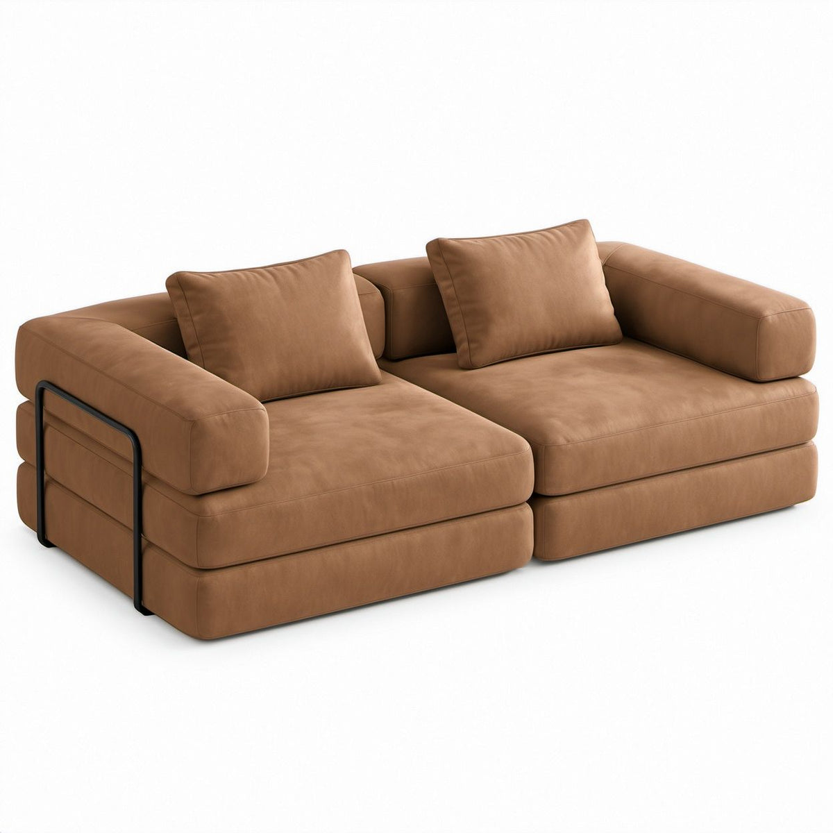 Sofá de 2 Lugares Retangular em Microfibra Castanho, 220 x 105 x 78 cm