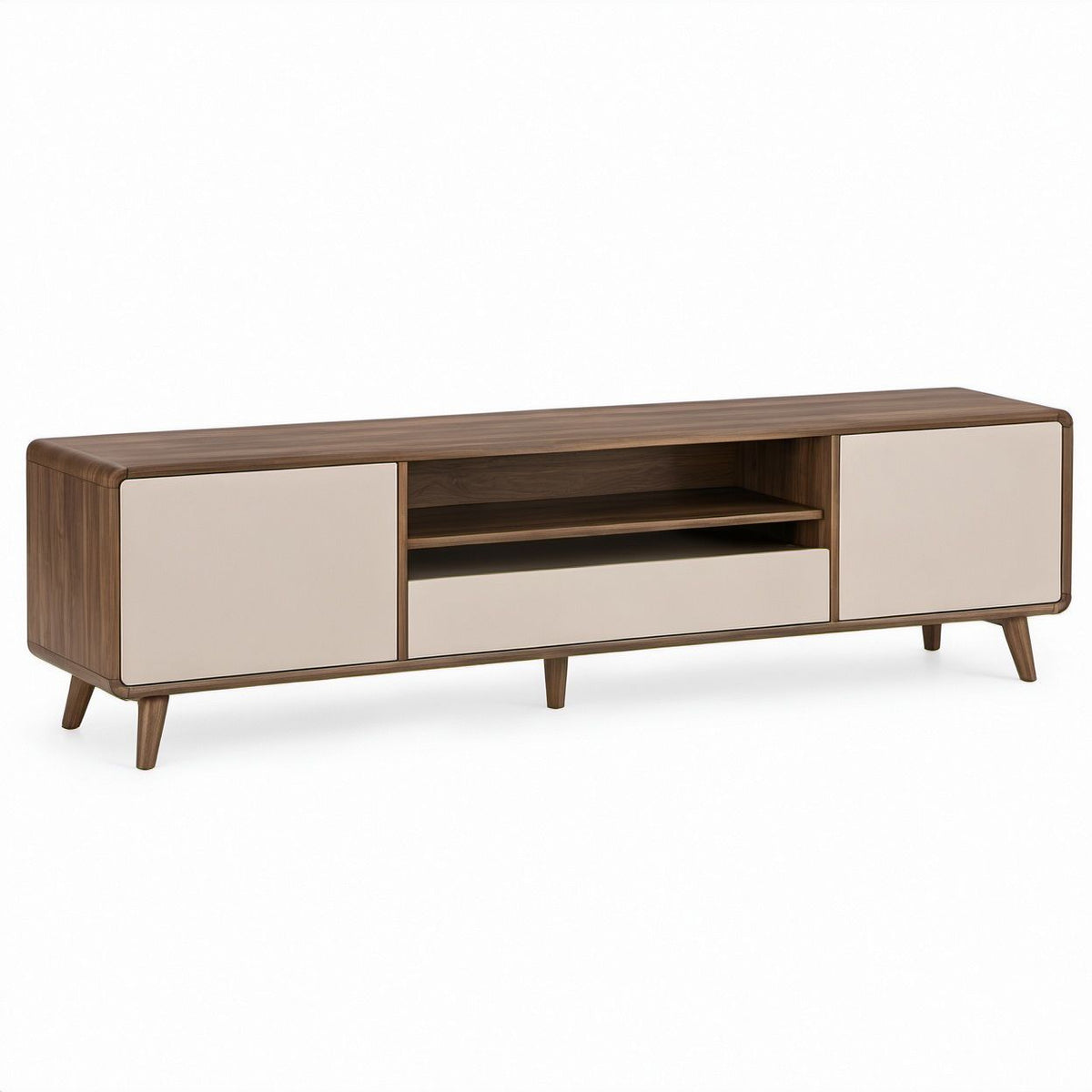 Móvel de TV Retangular em MDF Castanho Nogueira e Bege 180 x 40 x 55 cm