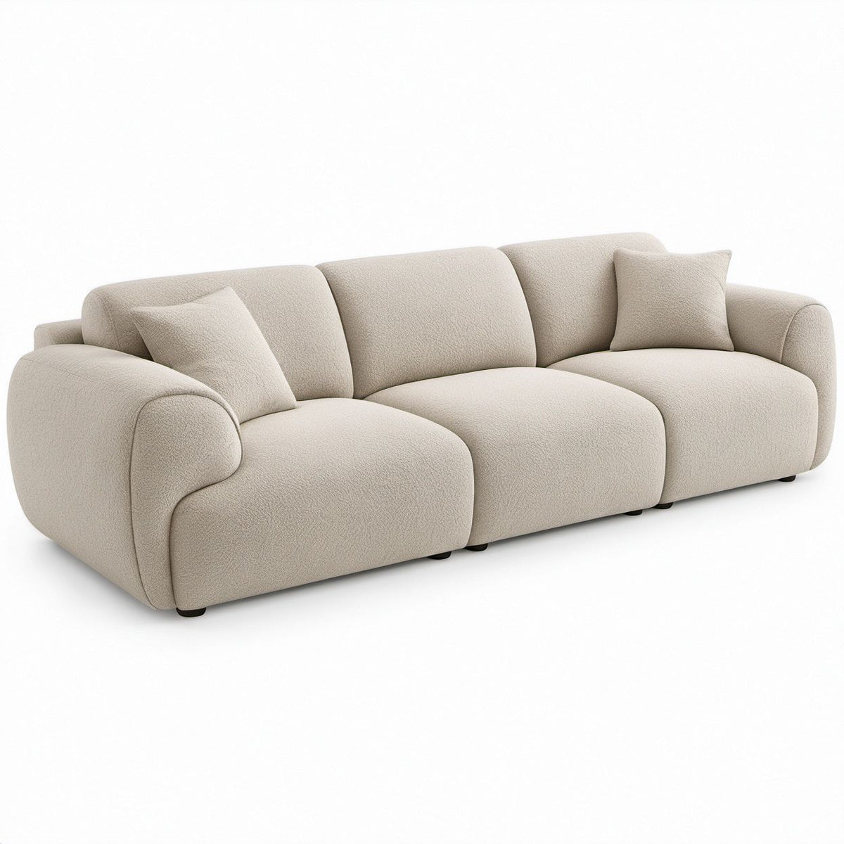 Sofá Curvo de 3 Lugares em Bouclé de Poliéster Bege, 240 x 100 x 75 cm