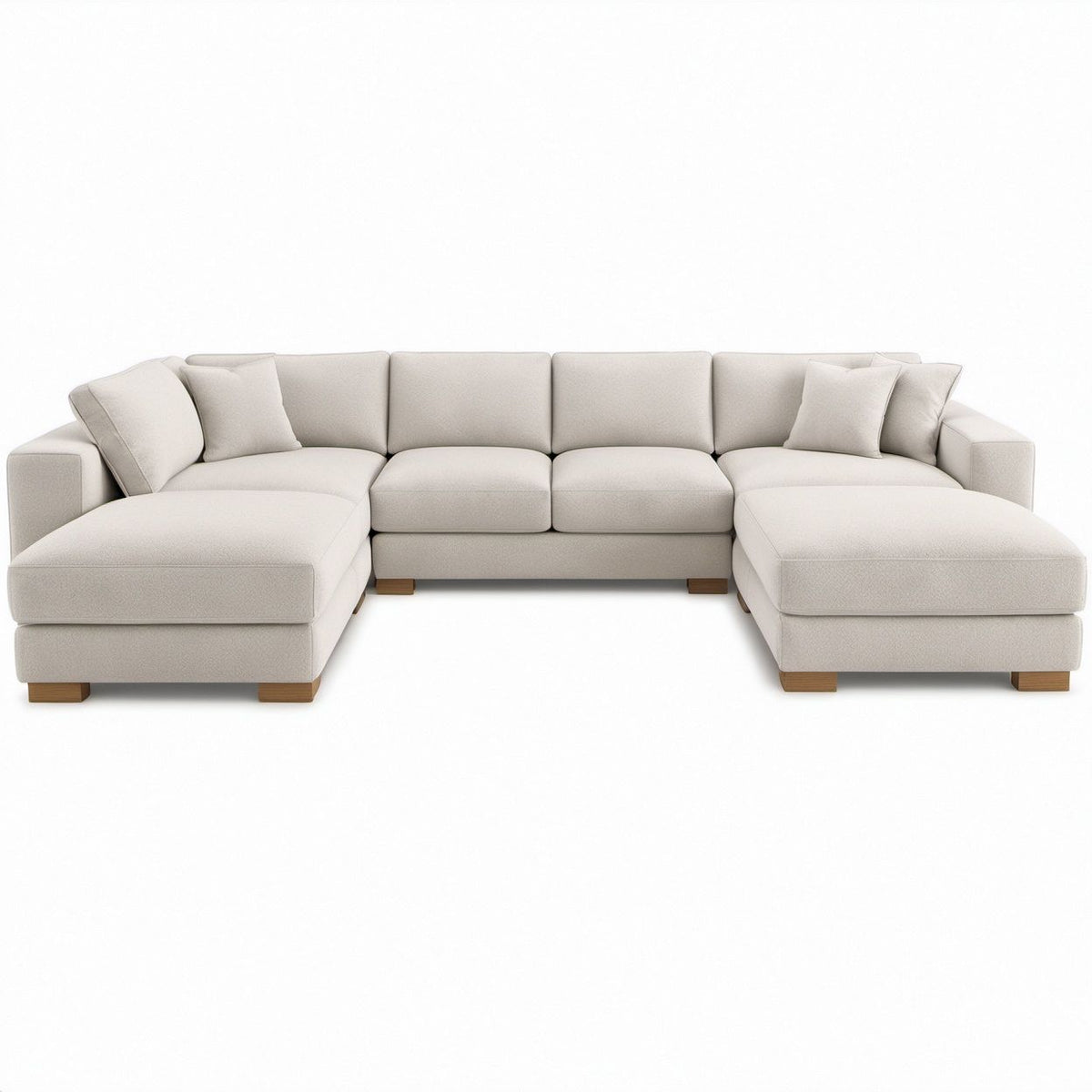 Sofá Modular em U Bege com Pés Castanhos 350 x 170 x 85 cm