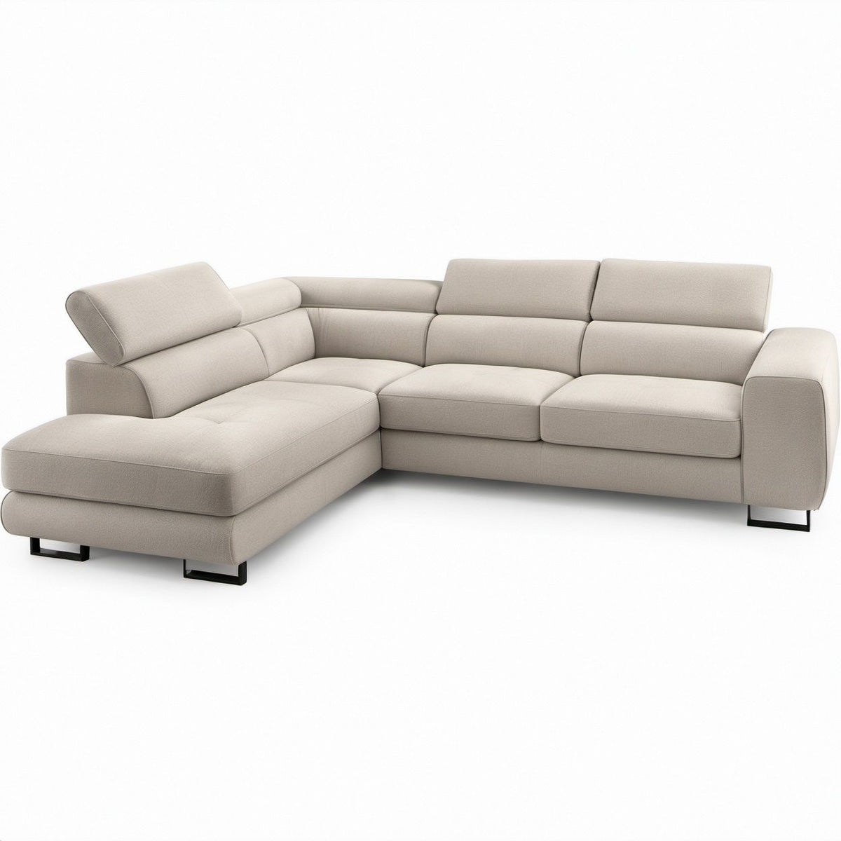 Sofá de Canto com Chaise Longue à Esquerda, Encostos de Cabeça Ajustáveis, Poliéster Bege, 280 x 170 x 88 cm