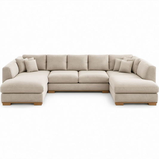Sofá Modular em U Bege de 5 Lugares em Poliéster, 360 x 170 x 85 cm