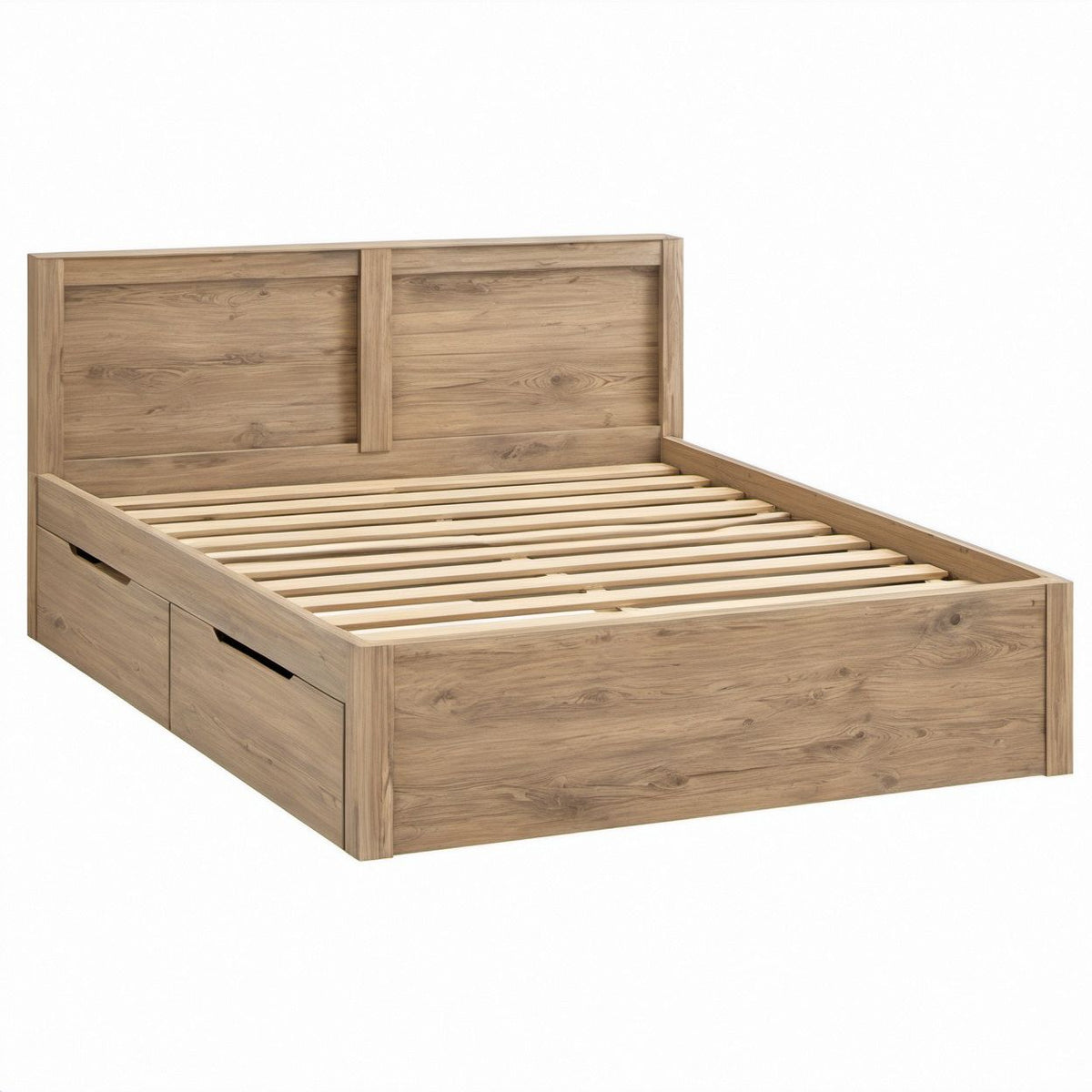Cama de Casal com 2 Gavetas em MDF Carvalho Claro, 160 x 200 cm