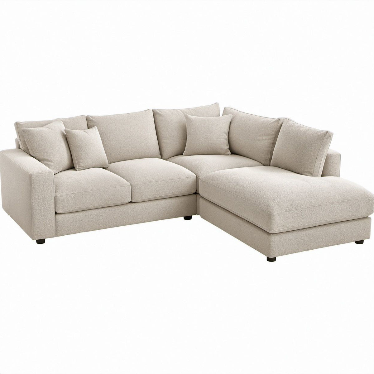 Sofá de Canto com Chaise Longue à Direita em Bege, 260 x 160 x 85 cm