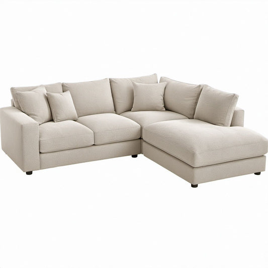Sofá de Canto com Chaise Longue à Direita em Bege, 260 x 160 x 85 cm