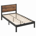 Cama Individual em Aço e MDF Preto e Castanho para Colchão 90 x 190 cm