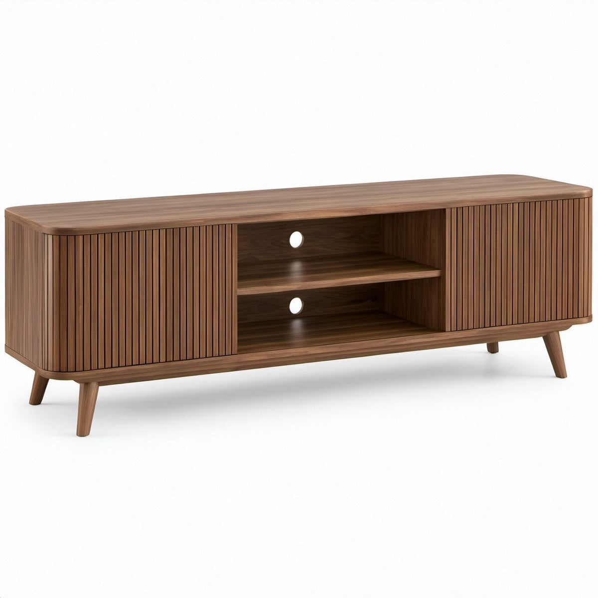 Móvel de TV Retangular em MDF Folheado a Nogueira Castanho, 180 x 40 x 60 cm