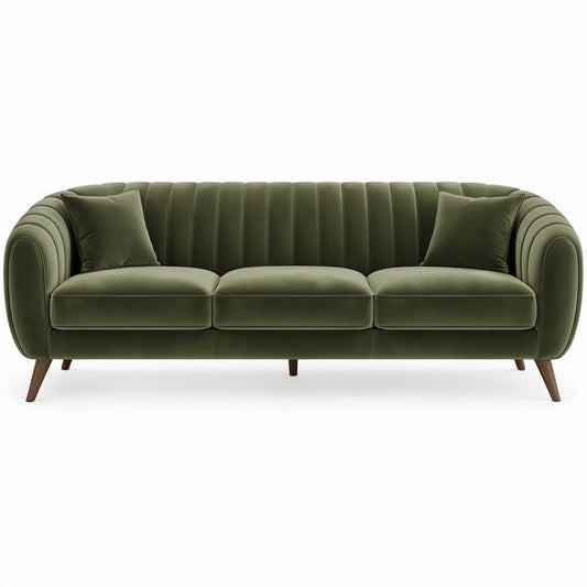 Sofá de 3 Lugares em Veludo Verde-Azeitona 220 x 90 x 85 cm