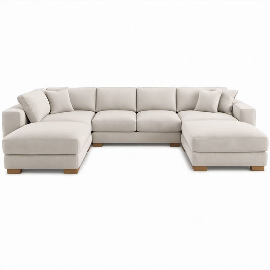 Sofá Modular em U Bege com Pés Castanhos 350 x 170 x 85 cm