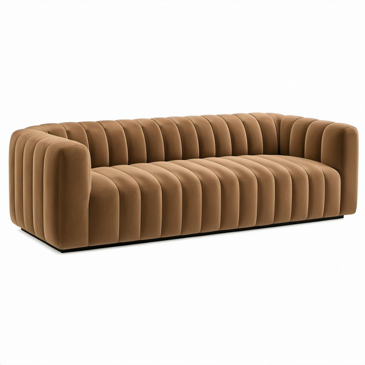 Sofá de 3 Lugares em Veludo Castanho Caramelo 230 x 95 x 75 cm