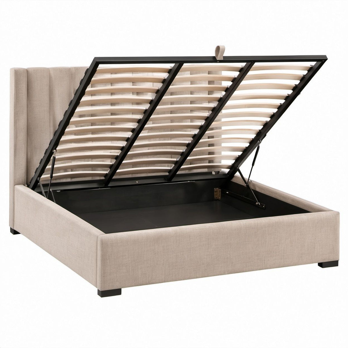 Cama de Casal com Arrumação Elevatória Bege e Preta para Colchão 160 x 200 cm
